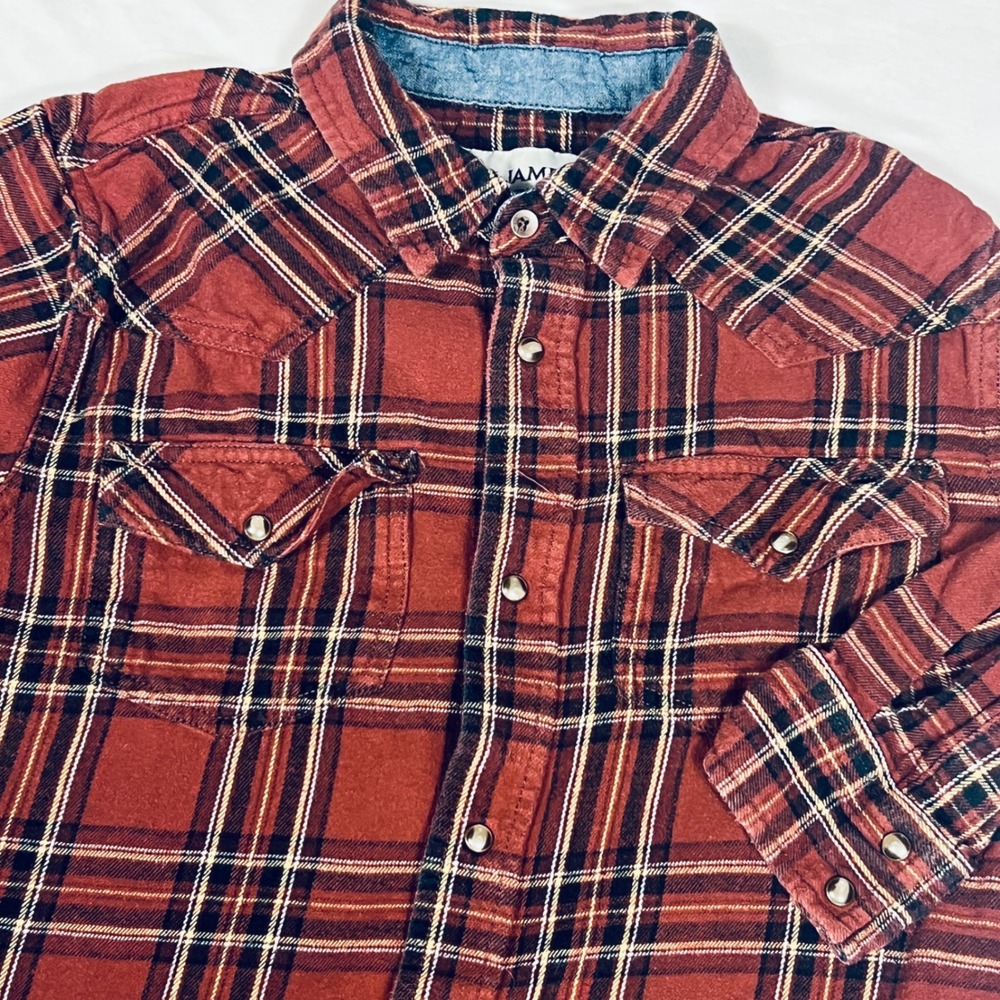 Cody James Kids Red Black Plaid Western Pearl Snap Flannel Shirt Size Large